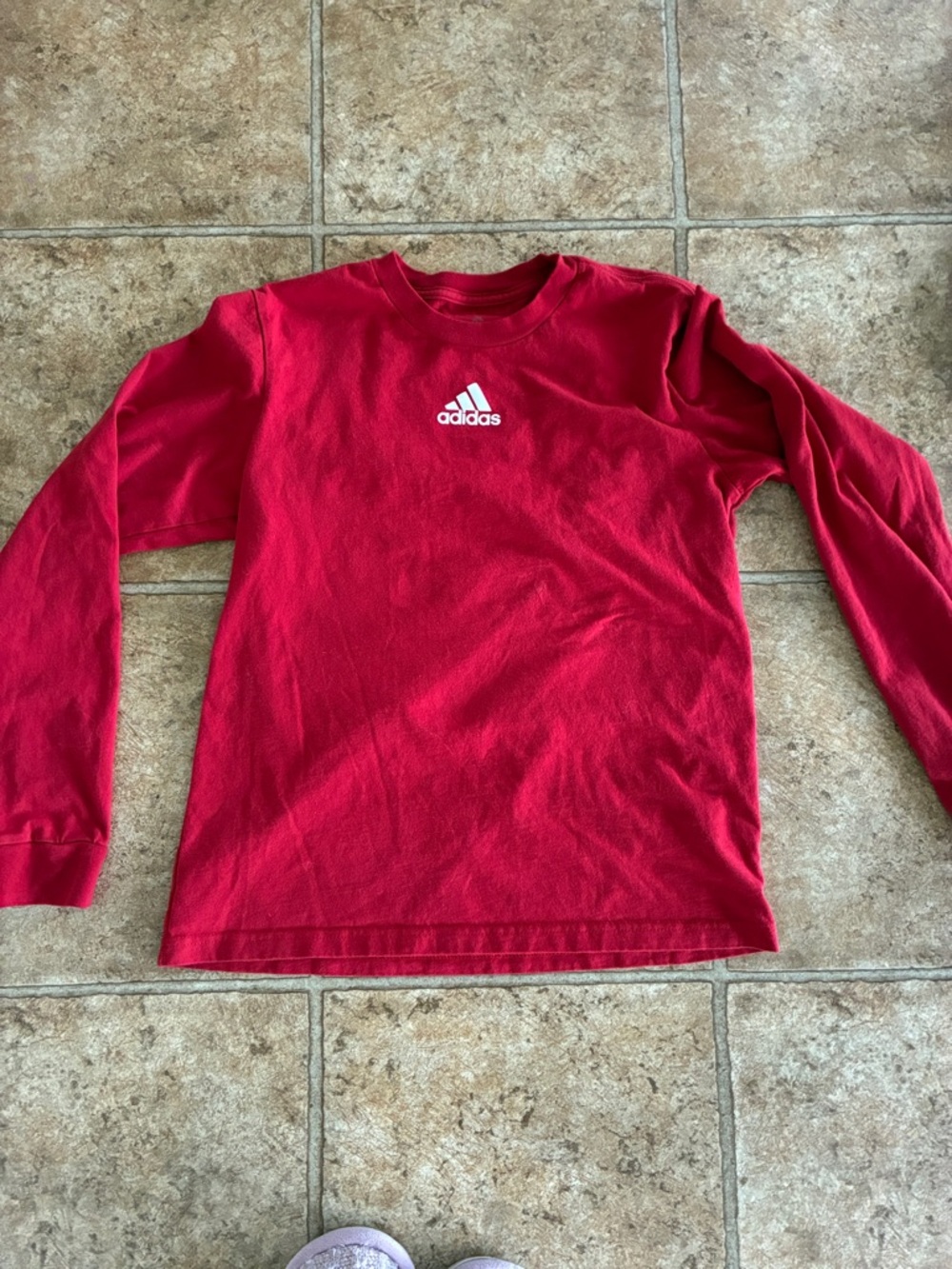 Women’s Adidas Red Long-Sleeve Crewneck with White Logo